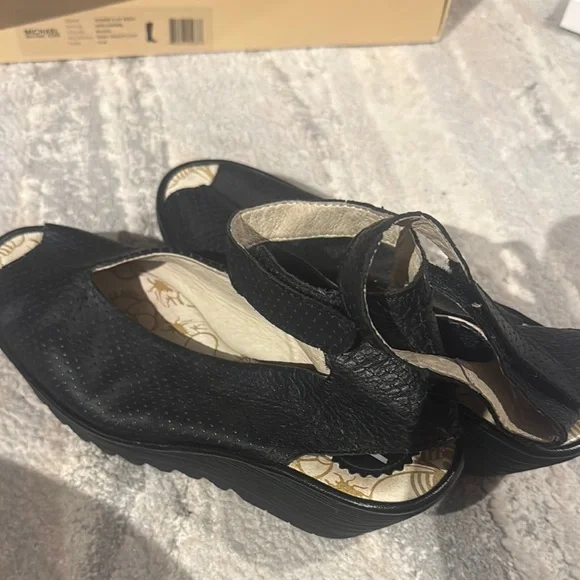 Fly London Women's Black Peep Toe Shoes - Picture 5 of 5